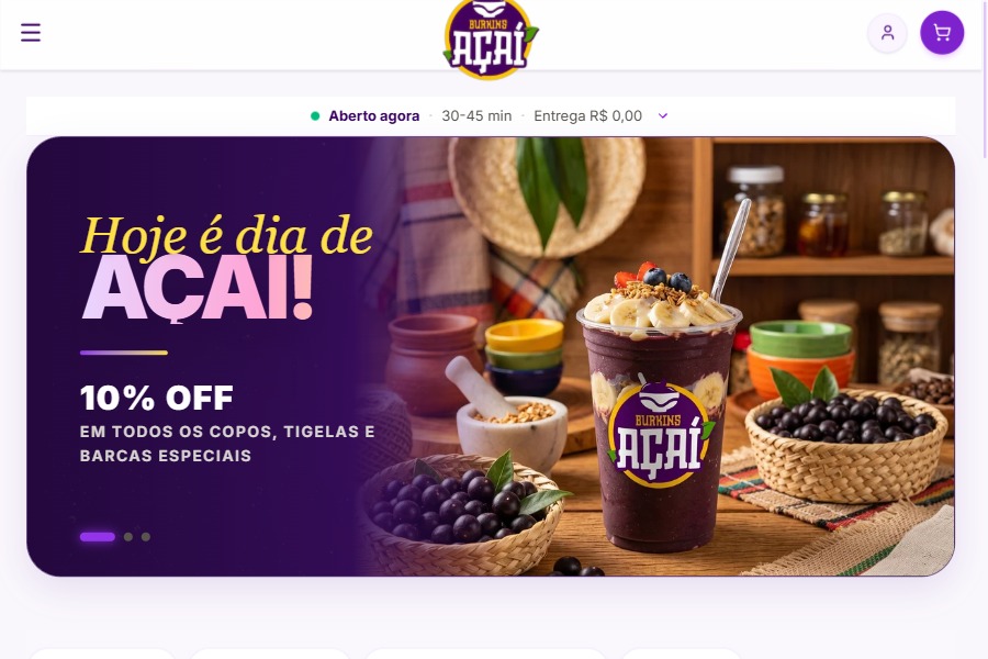 Interface do customizador de açaí Burkins Açaí